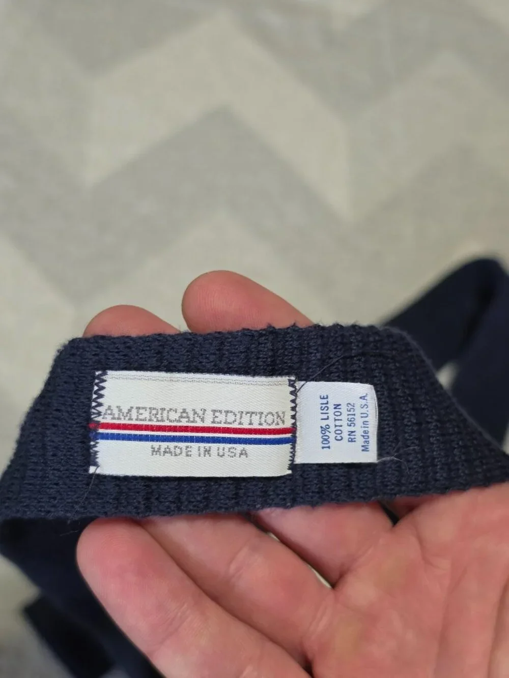 American Edition Navy Ribbed Knit Tie 100% Lisle Cotton Made In USA